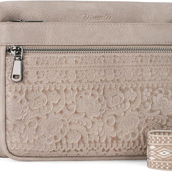 Trendy Vegan Leather Crossbody Bag with Embossed Flower Design, Multi Pocket, Li - Picture 1 of 6
